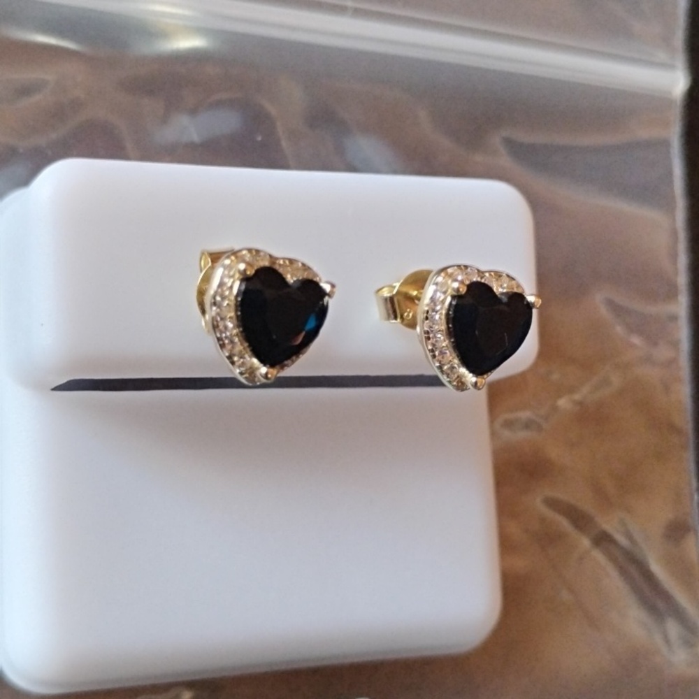 Sterling Silver Black Onyx Heart Earrings - Picture 6 of 6